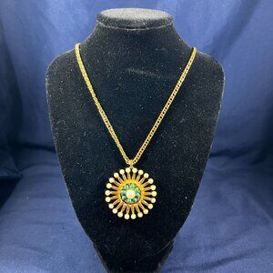 Liz Claiborne Starburst Pendant Necklace Gold-Tone Faux Pearl & Turquoise Beaded